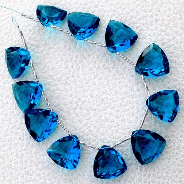 4 Matched pairs, Superb SWISS Blue Quartz Faceted CUT Trillion Shape Briolettes,12X12mm Size,Finest Item