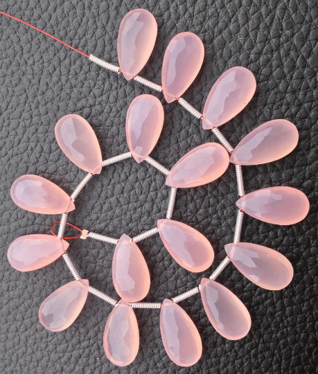 Brand New, 5 Matched Pairs,15mm Long, ROSE PINK Chalcedony Elongated Faceted Pear Briolettes,Amazing Item at Low Price