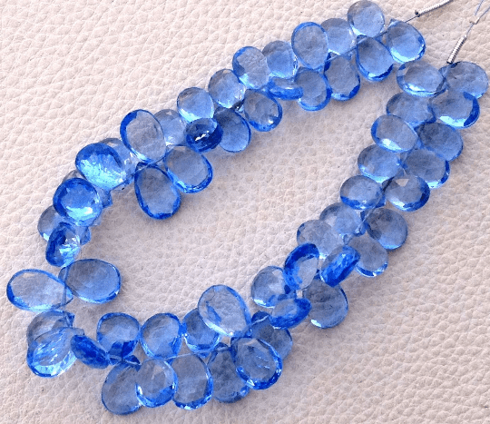 Full 8 Inch Long Strand, TANZANITE BLUE QUARTZ Quartz Faceted Pear Shape Briolettes, 9-10mm size,Superb Item at Low Price