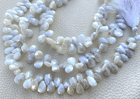Brand New, Full 7 Inch Strand, Rare Mystic Pearl White SILVERITE Faceted Pear Briolettes, 10-9mm Amazing Item at Low Price.