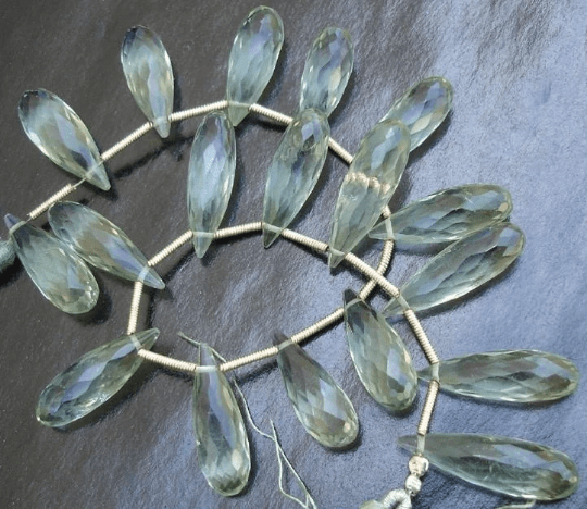 4 Matched Pairs,Gorgeous GREEN AMETHYST faceted Elongated Drops Shape Briolettes, 20mm Long