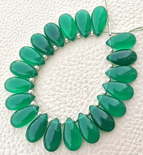 Brand New, 5 Matched Pairs, 15x7mm Long aprx.,GREEN ONYX Chalcedony Smooth Pear Briolettes,Amazing Item at Low Price