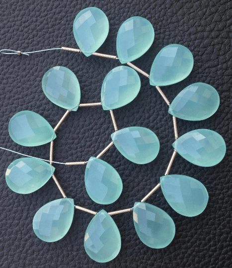 Brand New, 4 Matched Pairs, 18x13mm Long aprx., PERU AQUA BLUE Chalcedony Faceted Pear Briolettes,Amazing Item at Low Price