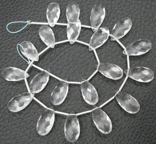 8 Inch-Super-Finest-Superb-aaa-Quality 8 Matched Pairs,15mm Long Elongated Pear Shape Briolettes, ROCK CRYSTAL Quartz Pear Brioloettes