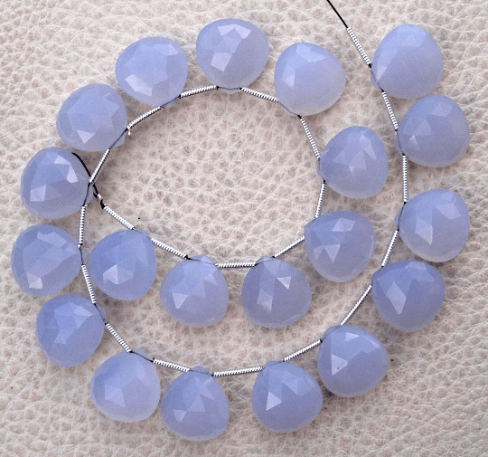 Brand New, 5 Matched Pairs,12x12mm NATURAL HOLLY BLUE Chalcedony Faceted Heart Briolettes,Amazing Item at Low Price