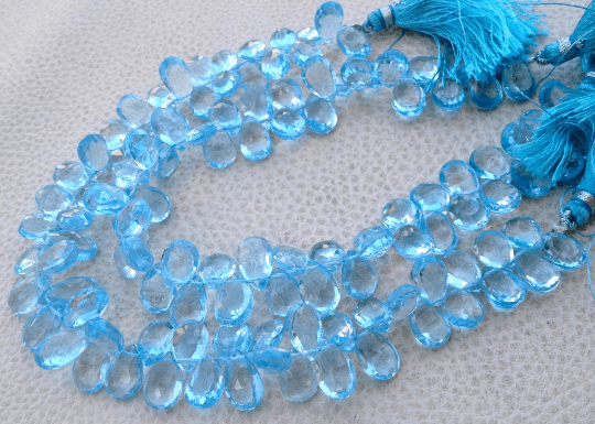 WHOLESALE Price, AAA Quality Sky Blue Topaz Faceted Pear Shape Briolettes,10-12mm Giant Size, 80 Cts Weight Strand