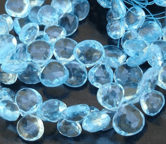 Gorgeous LARGER SIZE Blue Topaz faceted heart shaped briolettes 8-9mm,Rare 11 Pieces Heart