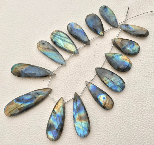 Giant Size, 30-20mm Long Pear-Finest-Superb-BLUE FLASHY LABRADORITE Elongated Faceted Pear Shape Briolettes,