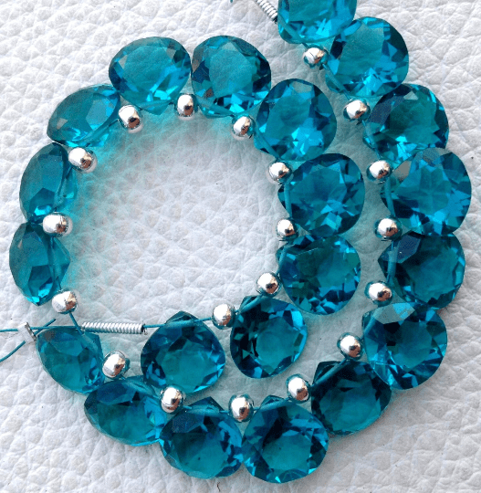 30 Pieces,Brand New Item, PARAIBA BLUE Quartz Faceted Cut Heart Shape Briolettes,8x8mm size,Superb Item at Low Price