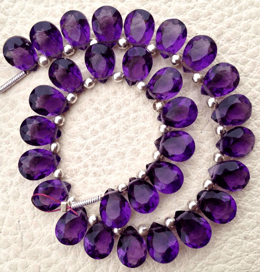 Brand New, Full 6 Inch Strand, PURPLE AMETHYST QUARTZ Faceted Cut Pear Shape Briolettes,6x8mm size,Superb Item at Low Price