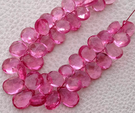 Full 8 Inch Long Strand, RUBELITE PINK QUARTZ Quartz Faceted Pear Shape Briolettes, 9-10mm size,Superb Item at Low Price