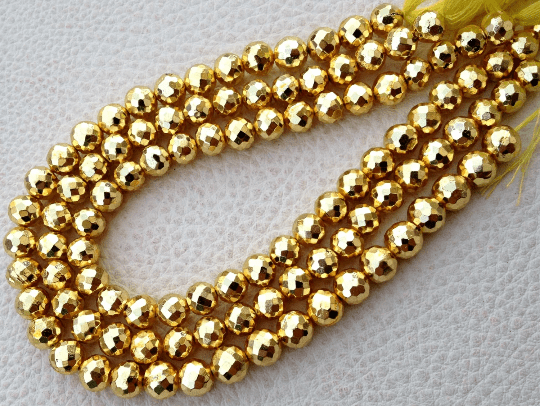 Brand New, Mystic GOLDEN Pyrite Faceted BALLS,Full 8 Inch Strand, 6-6.5mm size,Amazing AAA Quality Wholesale Price.