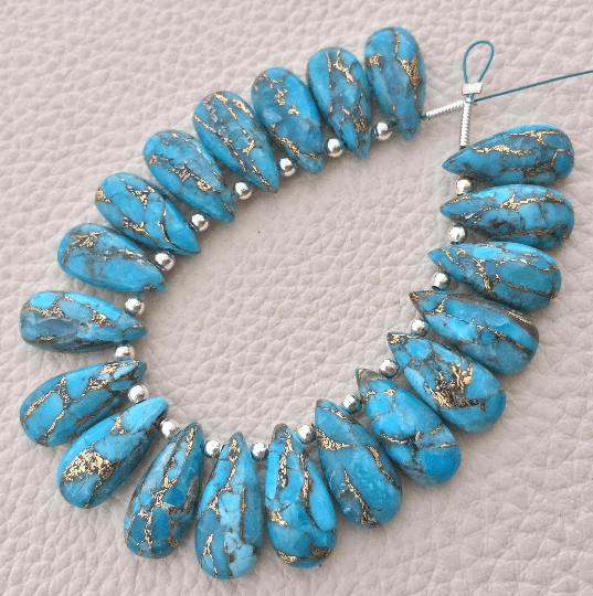 4 Matched Pair, SKY BLUE COPPER Turquoise Smooth Pear Shape Briolettes, 15x7mm size.Superb Item at Low Price