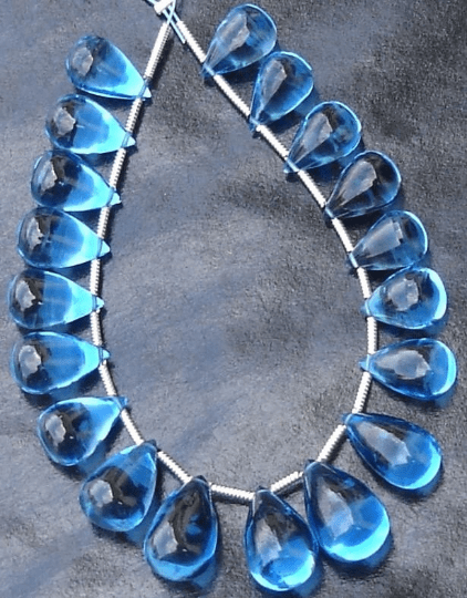 Royal Blue Quartz, Truly Rare,Gorgeous, Smooth Drops Shape Briolettes 10 Pcs 11-14mm Long,Great Item