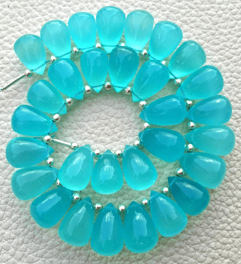 Brand New, 5 Matched Pairs, 12x8mm Long aprx.,Peru AQUA BLUE CHALCEDONY Smooth Drops Briolettes,Amazing Item at Low Price