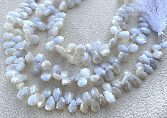 Brand New, Full 7 Inch Strand, Rare Mystic Pearl White SILVERITE Faceted Pear Briolettes, 10-9mm Amazing Item at Low Price.