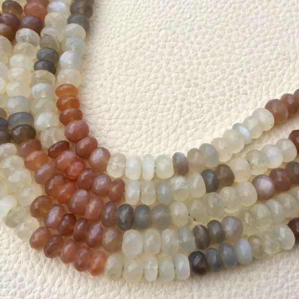 7.5 Inch Strand, Superb-Natural MULTI MOONSTONE Faceted Rondells, 8-7.5mm Long,Great Quality at Wholesale Price