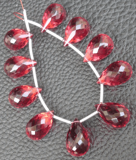 8 Pcs Set, RUBY RED Quartz Micro Faceted DROPS Shape Briolettes, 14X9mm Long, 4 Matched Pairs,Superb Item,Wholesale Price