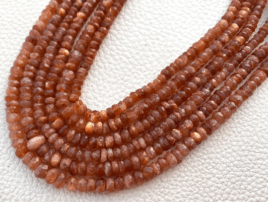 Brand New, Rare Natural SUNSTONE Micro Faceted Rondelles, 5-4.5mm size Rondelles, Full 14 Inch Long Strand,Limited Stock Quality