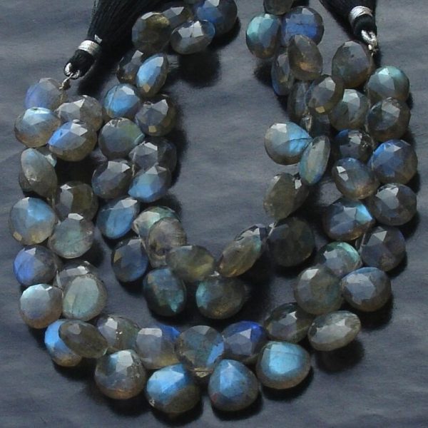 7 Inch Long Full Strand, Blue Flashy Labradorite Faceted HEART Shaped Briolettes, 8-9mm Long size,Promotional Price Item