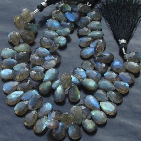 7 Inch Long Strand,Very-Very,Finest, Natural Blue Flashy Labradorite Faceted PEAR Shaped Briolettes, 9-11mm Long size,Promotional Price