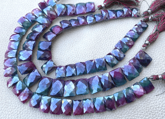 Brand New,Finest Quality, Full 9 Inch Full Strand,Mystic Watermelon Moonstone Faceted Rectangular,14-10mm Size, Amazing Item at Low Price.