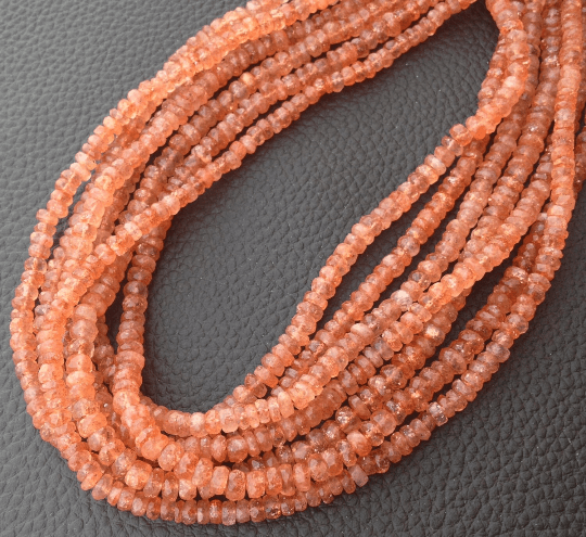 Brand New, AAA Rare SUNSTONE Micro Faceted Rondelles, 4mm size Rondelles,Full 15 Inch Strand,Limited Stock Quality