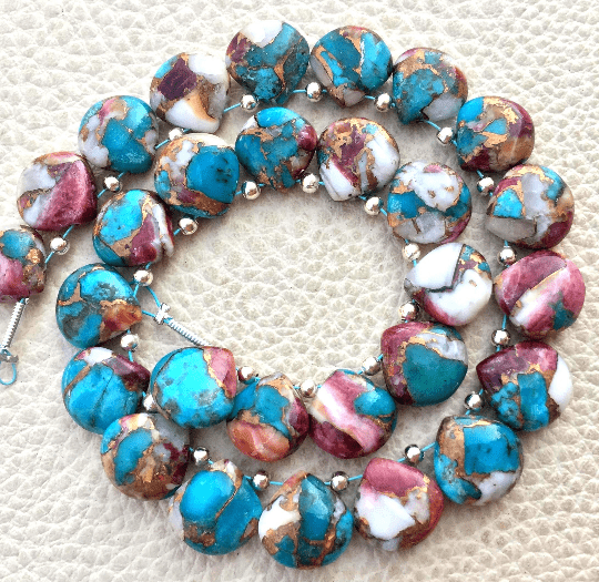 4 Matched Pair, RED-SKY OYSTER Copper Turquoise Smooth Heart Shape Briolettes, 10x10mm size.Superb Item at Low Price