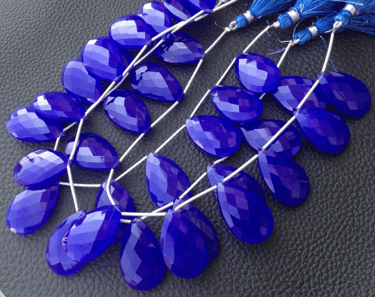 Brand New, 4 Matched Pairs, 25mm Long aprx., COBALT BLUE Chalcedony Faceted Pear Briolettes,Amazing Item at Low Price