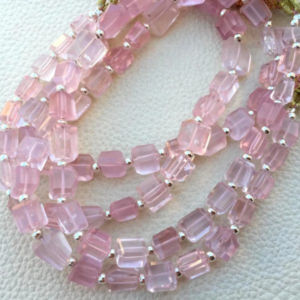 8 Inch Long Strand, Super Natural BRAZIL ROSE QUARTZ Step Cut Faceted Nuggets, 10-8mm Long size,Gorgeous
