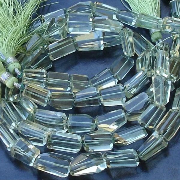 8 Inch SUPER-FINEST BRAZIL Green Amethyst Step Cut Faceted Nuggets, 12-14mm Long size.
