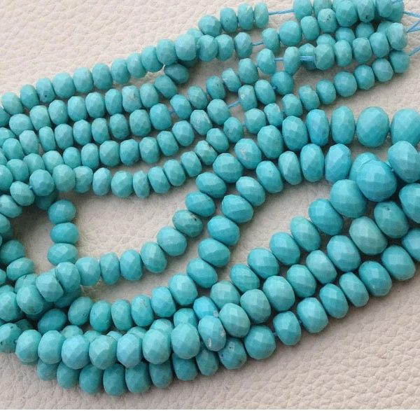 8 Inch Strand, AAA Arizona Turquoise Faceted RONDELLS, 5-6mm size aprx,Great Value Item