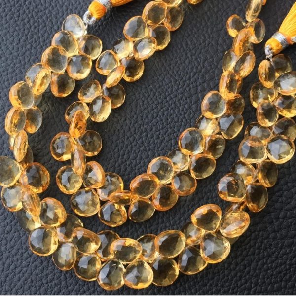 8 Inch Strand,Brand New,7-8mm Giant size, Natural CITRINE Faceted Heart Shape Briolettes,Amazing Item at Low Price.