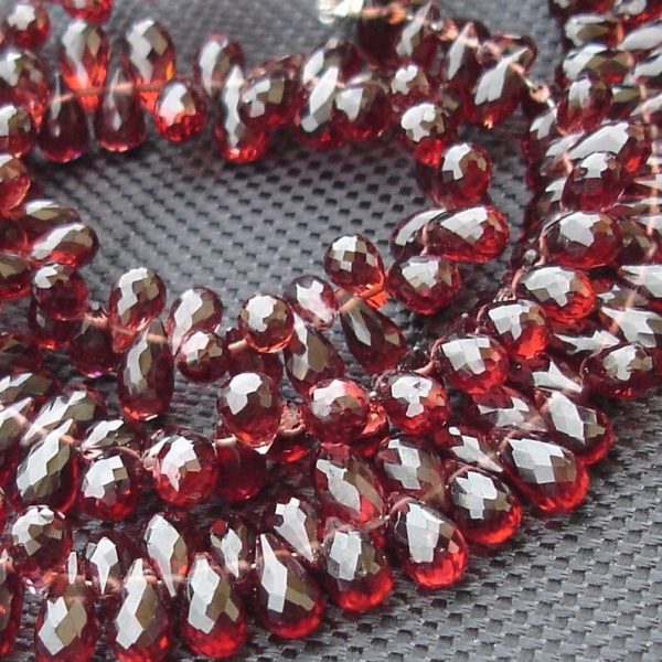 8 Inches, 100 Cts,SUPERB Very- Very-Finest AAAAA Quality, PYROPE Red Garnet Faceted Drops Briolettes, 6-7mm aprx.
