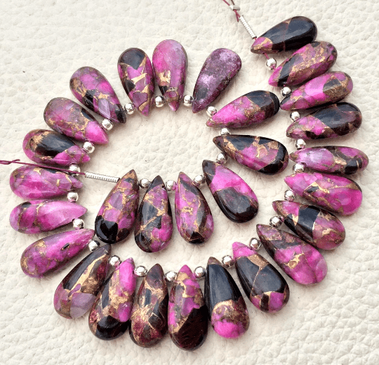 4 Matched Pair, RARE PINK Copper Obsidian Smooth PEAR Shape Briolettes, 15x7mm size.Superb Item at Low Price