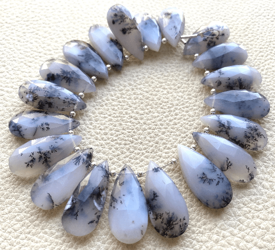 3 Matched Pairs,24x12mm Long Faceted pear, AAA Grade Dendritic OPAL Faceted Pear Shape Briolettes, Finest Quality Item.