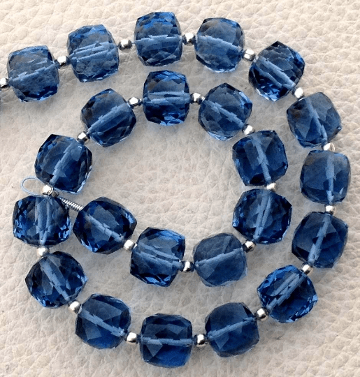 New Arrival, 1/2 Strand, LONDON Blue Green Quartz Micro Faceted 3D Box Shape Briolettes, 8mm size,Superb Item at Low Price