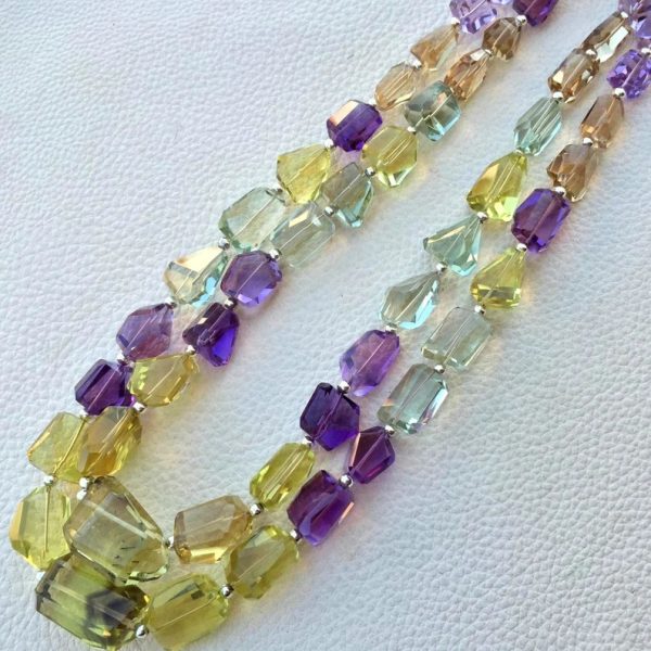 9 Inch Long Strand, Super Shiny Natural Multi STONES Step Cut Faceted Nuggets, 14-10mm Long size,Gorgeous