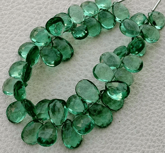 Full 8 Inch Long Strand, NEW GREEN QUARTZ Quartz Faceted Pear Shape Briolettes, 9-10mm size,Superb Item at Low Price