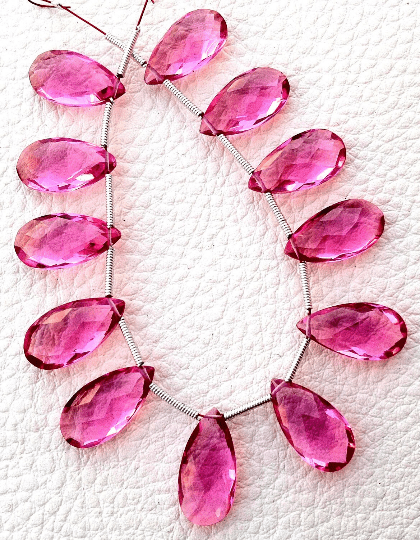 4 Matched pairs, Superb NEW PINK Quartz Faceted Pear Shape Briolettes, 16x8mm Size,Finest Item