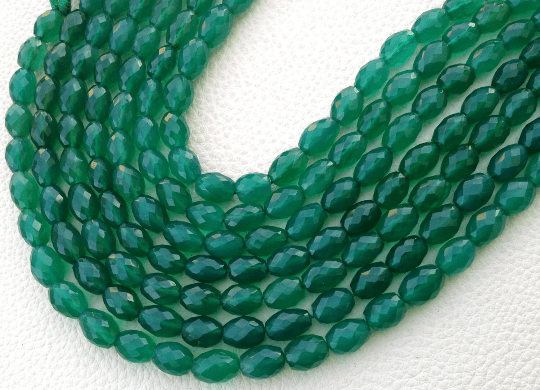 Brand New, Full 8 Inch Strand, GREEN ONYX Faceted Oval Nuggets,Superb Item,9-10mm Size,Amazing Rare Color