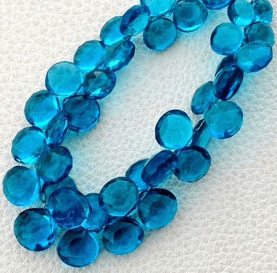 Full 8 Inch Long Strand, SWISS BLUE QUARTZ Quartz Faceted Heart Shape Briolettes,8mm size,Superb Item at Low Price