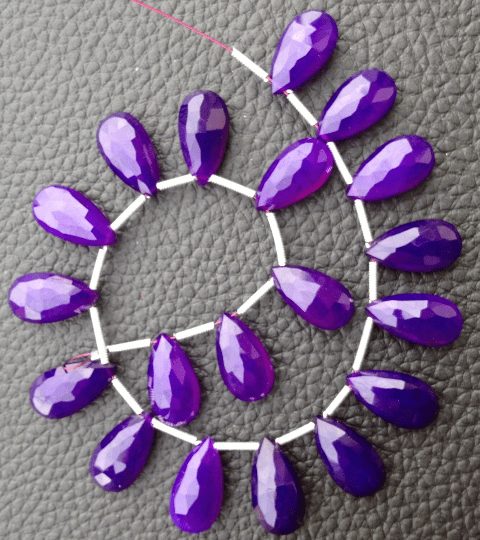 Brand New, 5 Matched Pairs,15mm Long, AMETHYST PURPLE Chalcedony Elongated Faceted Pear Briolettes,Amazing Item at Low Price