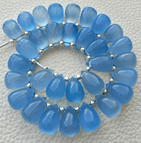 Brand New, 5 Matched Pairs, 12x8mm Long aprx.,SWISS BLUE CHALCEDONY Smooth Drops Briolettes,Amazing Item at Low Price