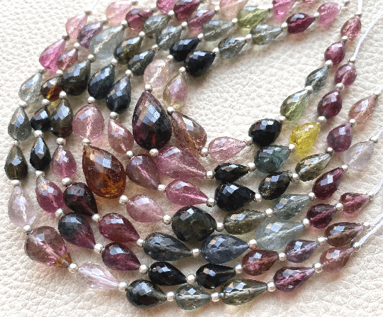 Brand New, Natural Multi TOURMALINE Faceted Full Drill Drops Shape Briolettes,Full 6 Inch Long Strand,8-6mm Size.