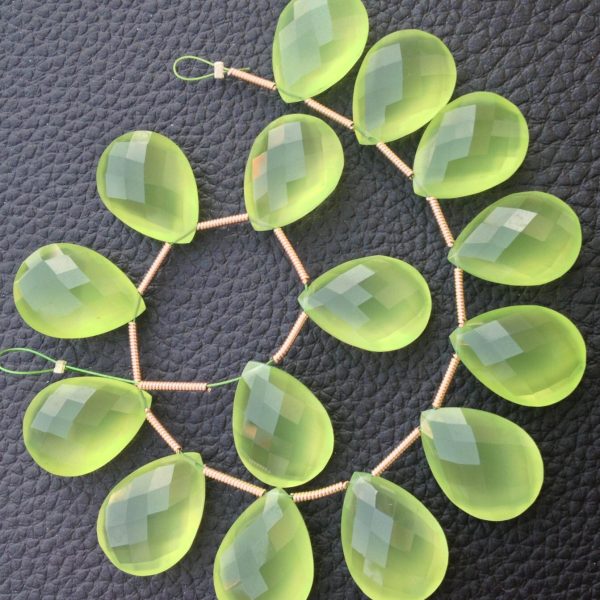 Brand New, 4 Matched Pairs, 18x13mm Long aprx., PREHNITE GREEN Chalcedony Faceted Pear Briolettes,Amazing Item at Low Price