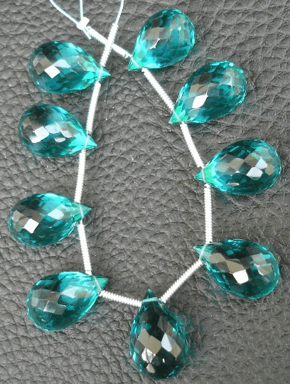 8 Pcs Set, PARAIBA BLUE Quartz Micro Faceted DROPS Shape Briolettes, 14X9mm Long, 4 Matched Pairs,Superb Item,Wholesale Price