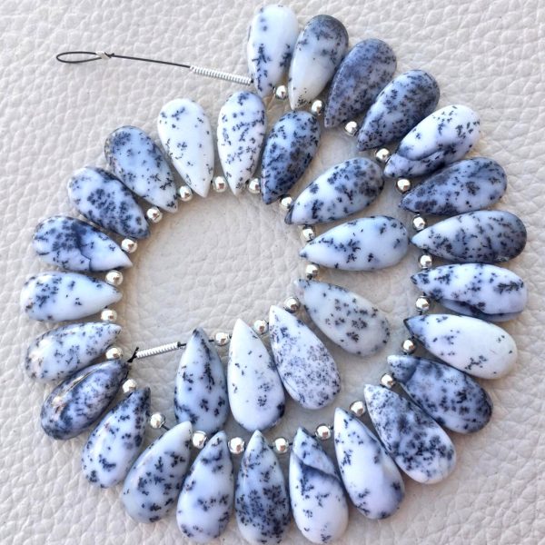 4 Matched Pair, DENDRITIC OPAL Smooth PEAR Shape Briolettes, 15x7mm size.Superb Item at Low Price