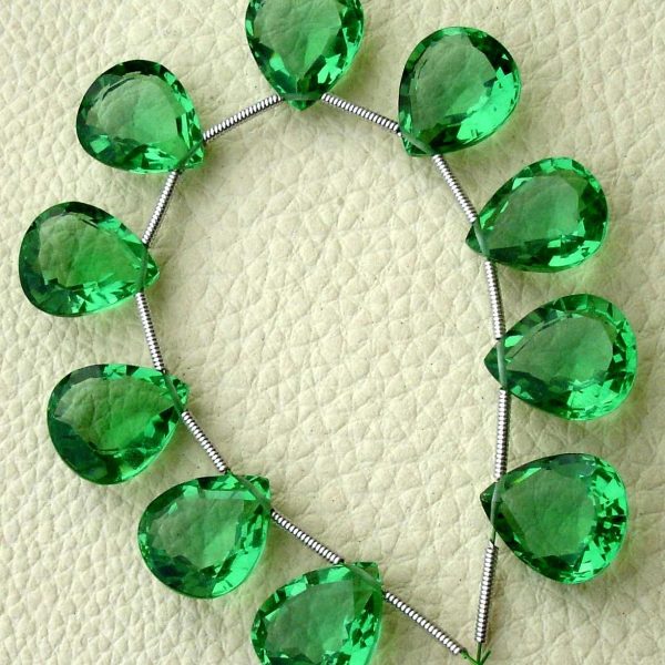 5 Matched pairs, Superb New GREEN Quartz, New Cut Faceted Heart Shape Briolettes,12x14mm Long,Superb