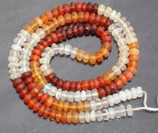 Brand New, Superb-Finest aaa Quality Shaded MEXICAN FIRE OPAL Faceted Rondelles,Full 14 Inch Strand,3-4mm Size,Superb Quality
